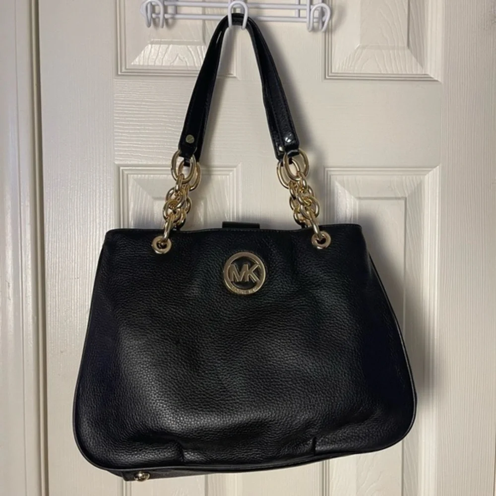 Michael Kors Fulton Chain Tote Black Leather Bag